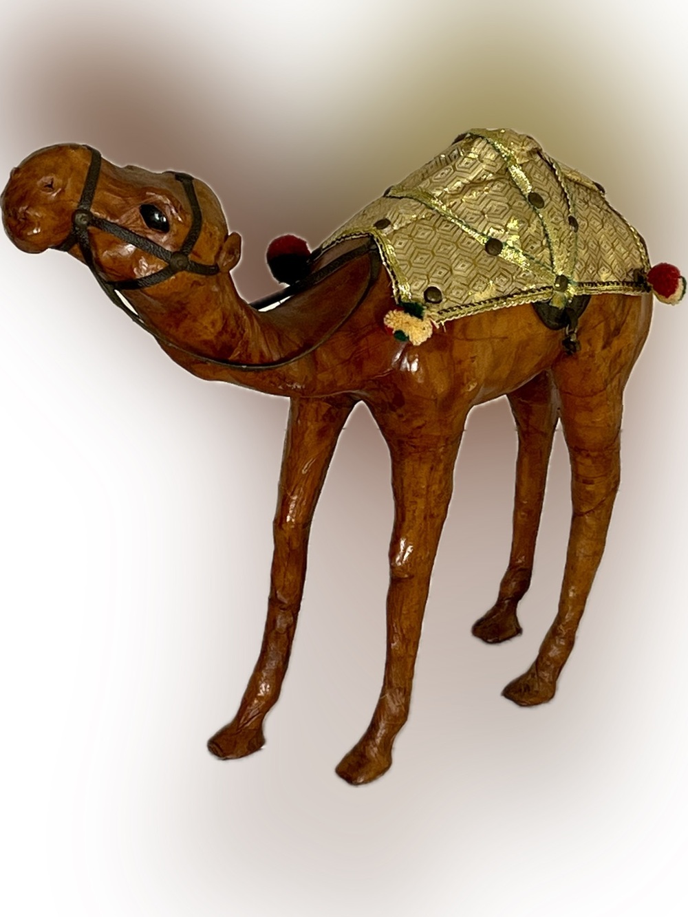 Vtg 16" Leather Wrapped Camel Figurine Christmas Nativity Statue Boho Folk Art